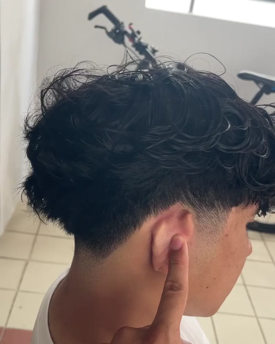 Close detail of a freshly tapered neckline